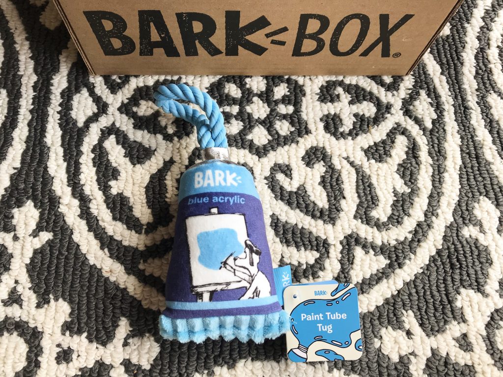 Barkbox Review - March BarkBox 2018 Paint Tube Tug Toy